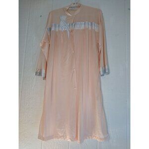 Vtg Vanity Fair Women's M Long Sleeve Robe Pink Button Front Antron III Nylon